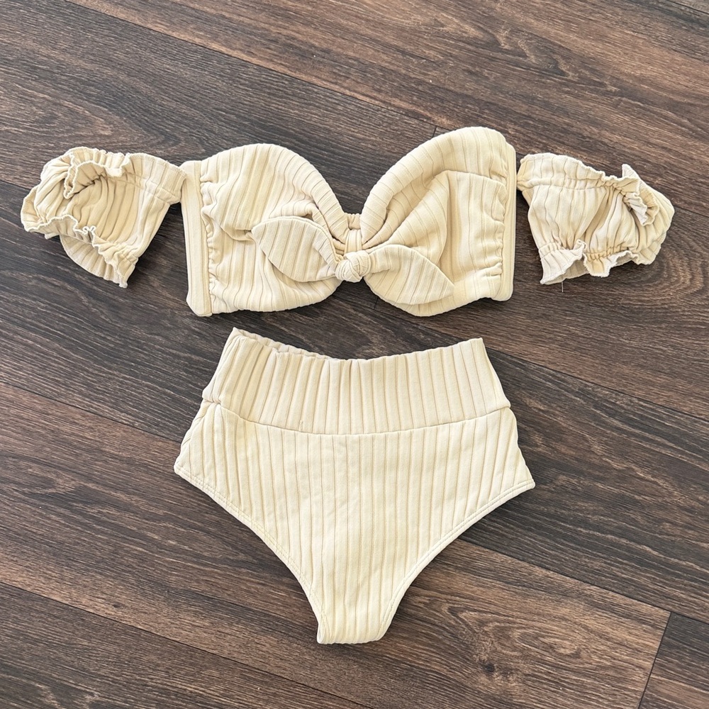 Montce Cream Ribbed Bikini Set